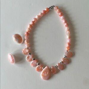 Peach and Silver Necklace with Matching Earrings
